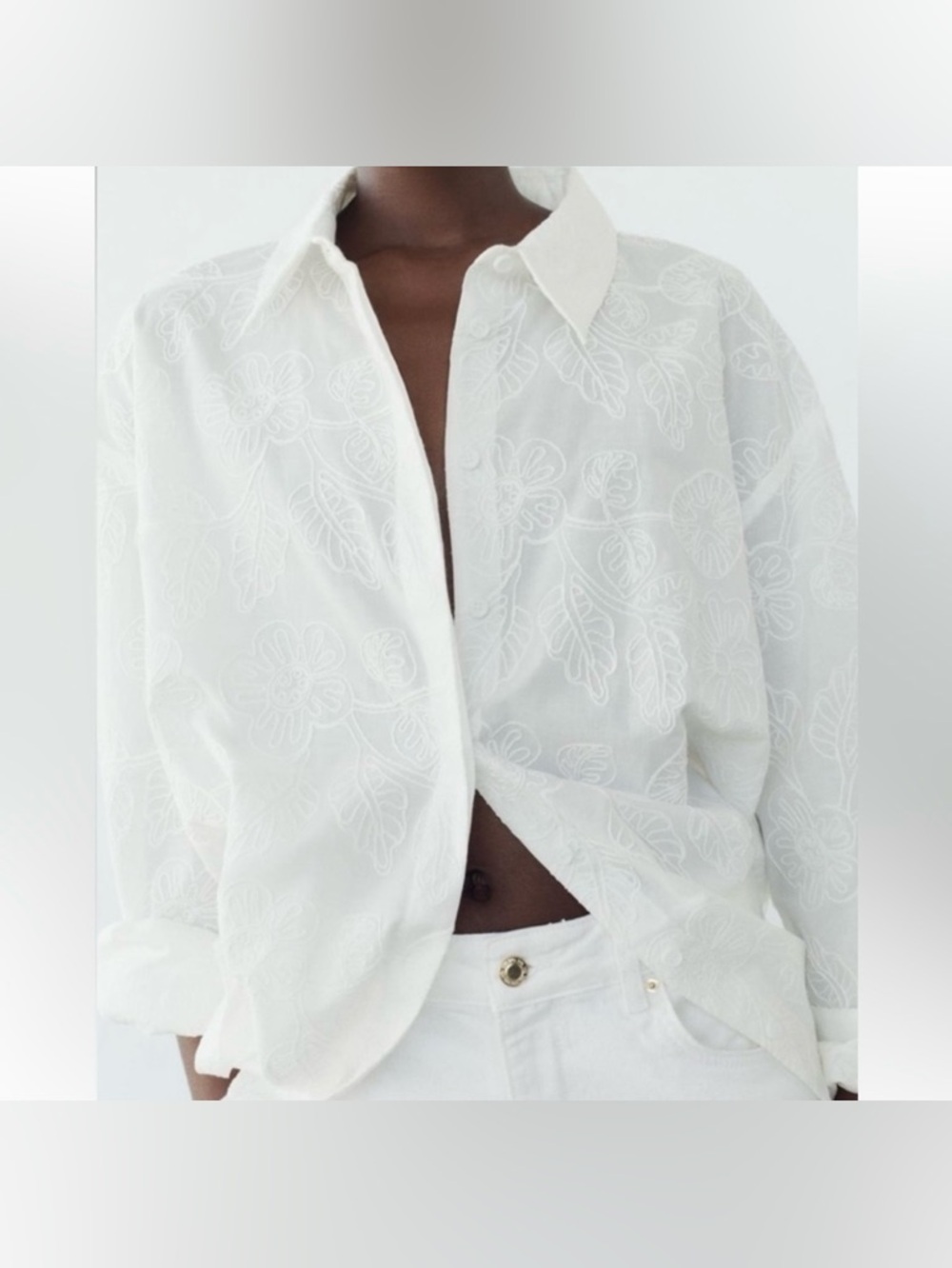 New ZARA Floral Embroidered Shirt